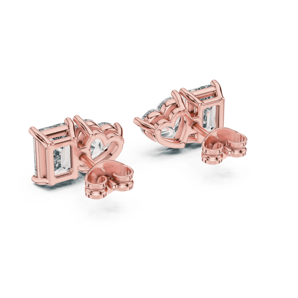 Dual Shape Heart & Emerald Stud Earrings