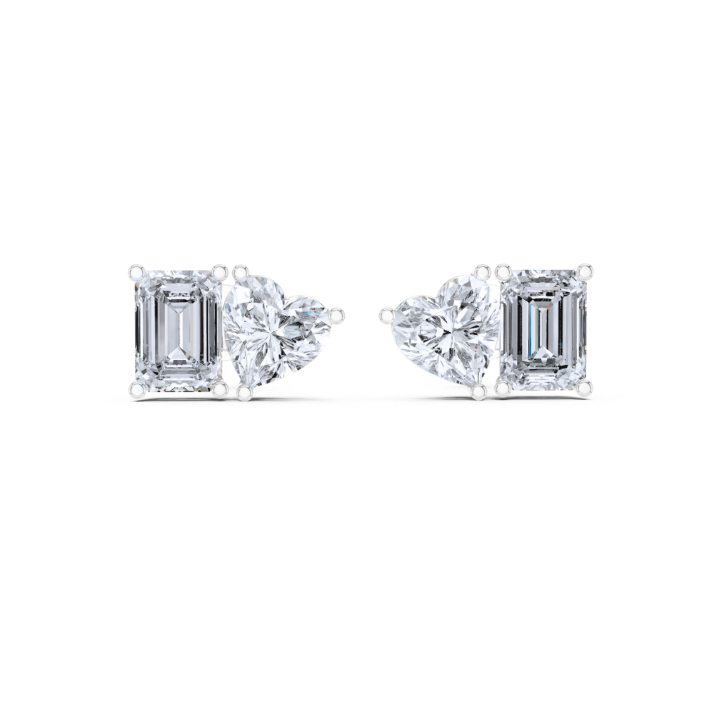 Dual Shape Heart & Emerald Stud Earrings