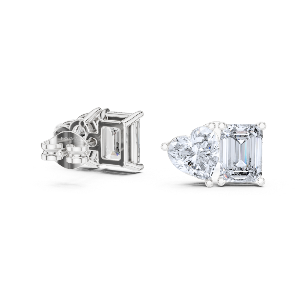 Dual Shape Heart & Emerald Stud Earrings