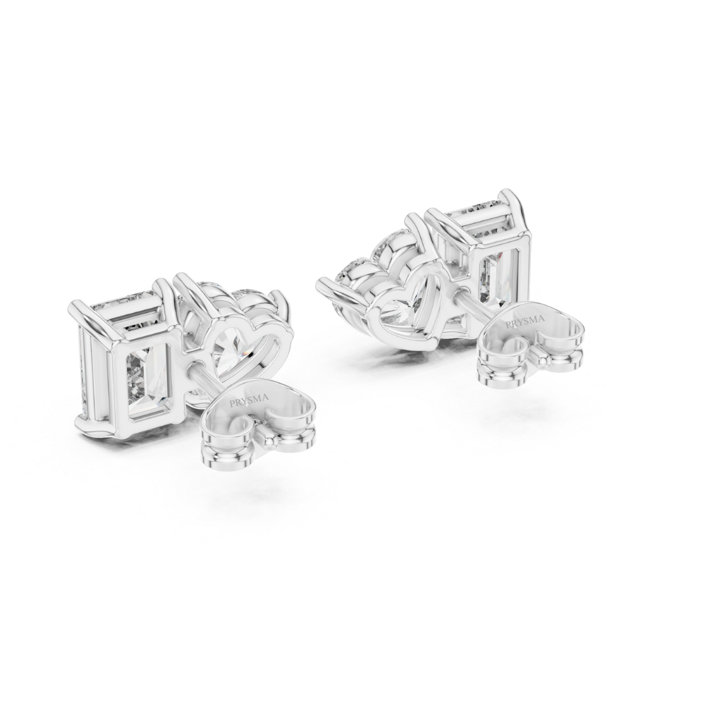 Dual Shape Heart & Emerald Stud Earrings
