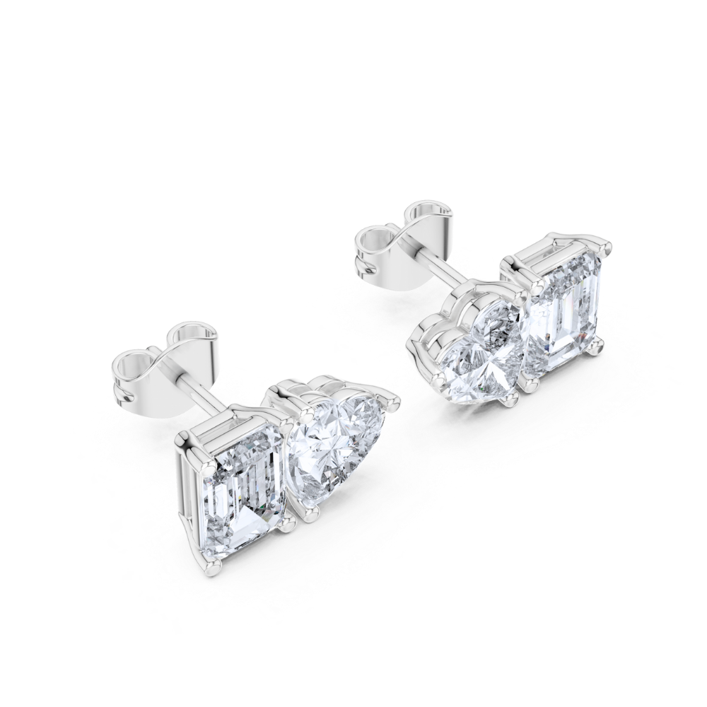 Dual Shape Heart & Emerald Stud Earrings