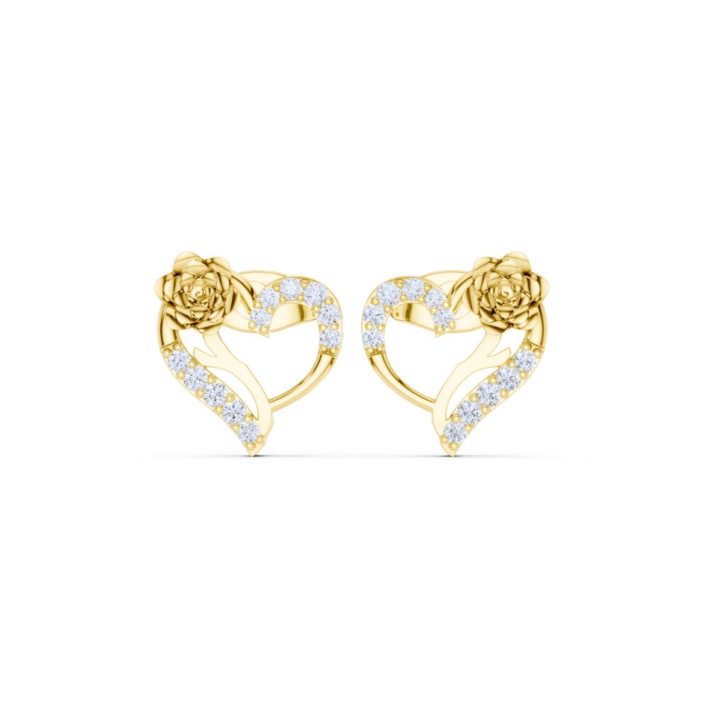 Golden Bloom Heart Diamond Earrings