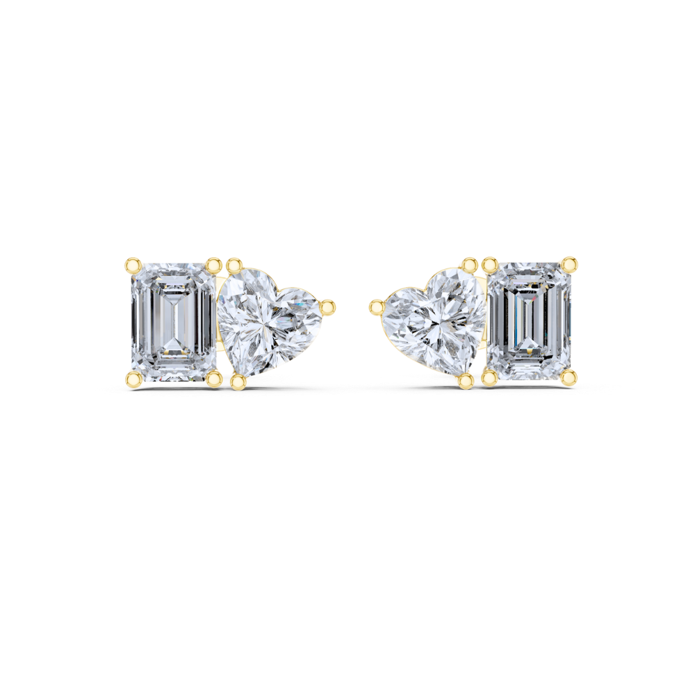 Dual Shape Heart & Emerald Stud Earrings