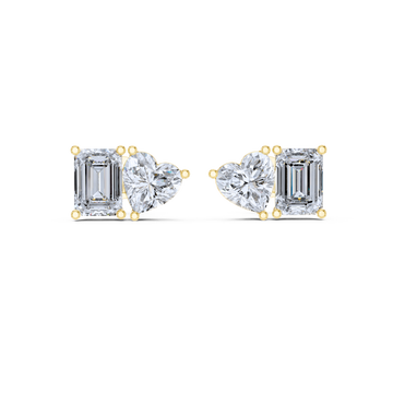 Dual Shape Heart & Emerald Stud Earrings