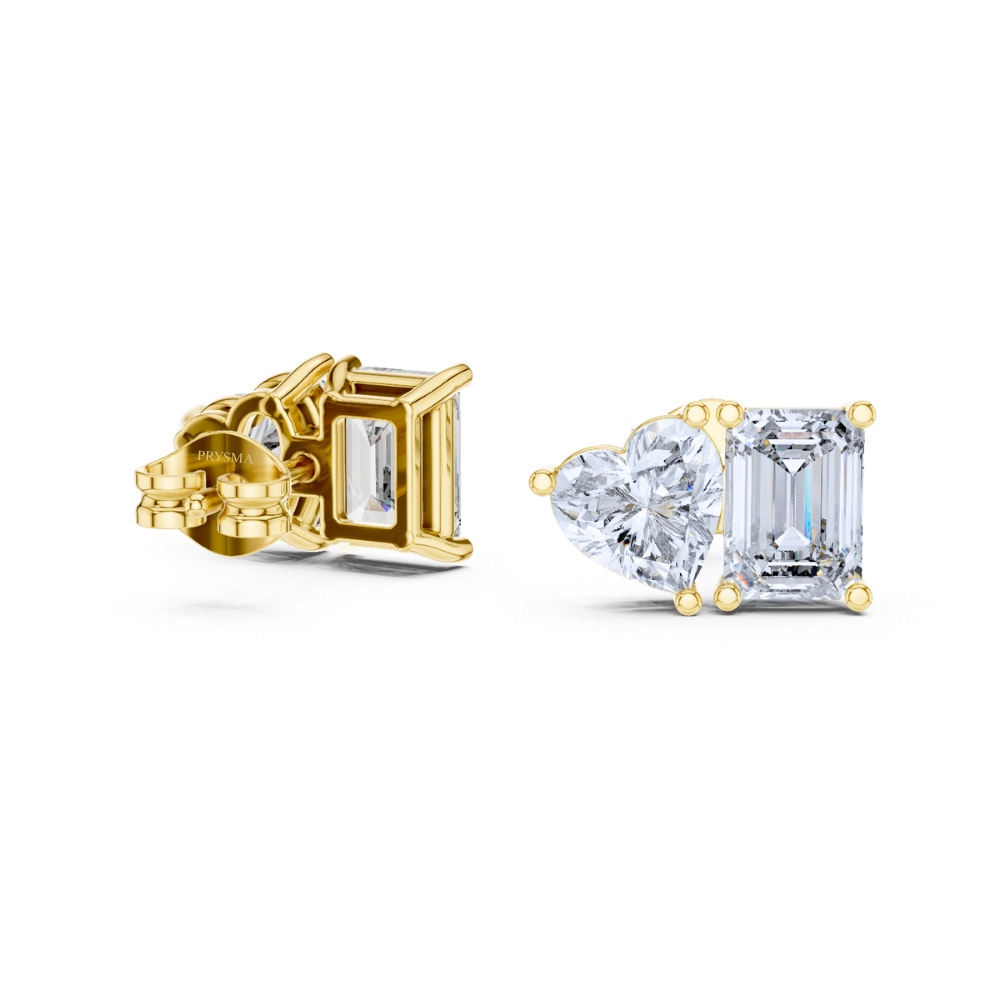 Dual Shape Heart & Emerald Stud Earrings