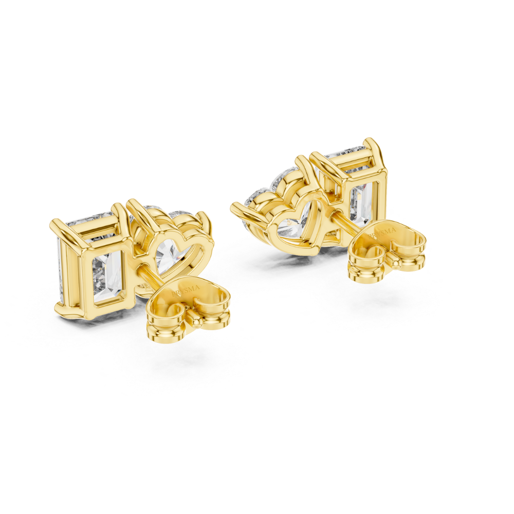 Dual Shape Heart & Emerald Stud Earrings