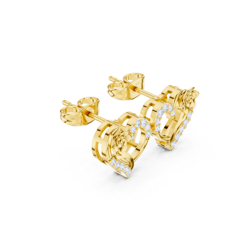 Golden Bloom Heart Diamond Earrings