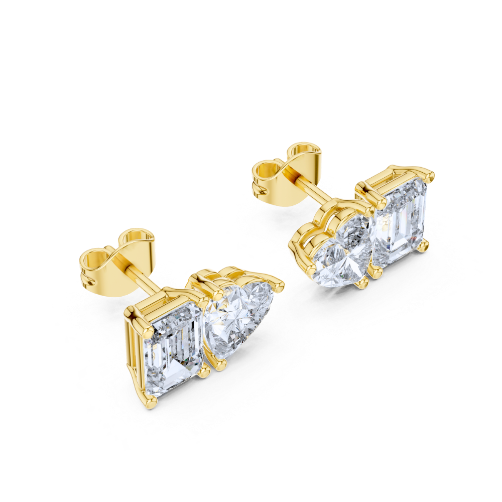 Dual Shape Heart & Emerald Stud Earrings