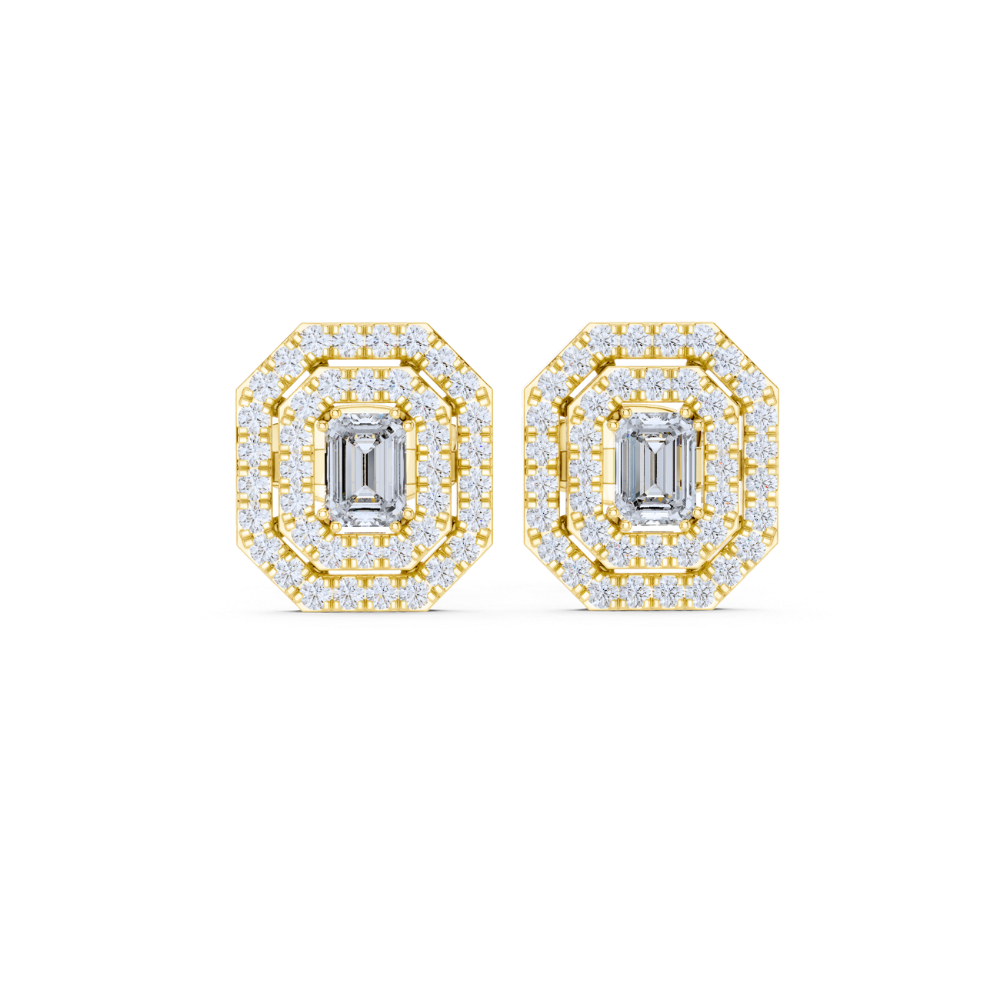 Emerald Radiance Octagon Halo Stud Earrings