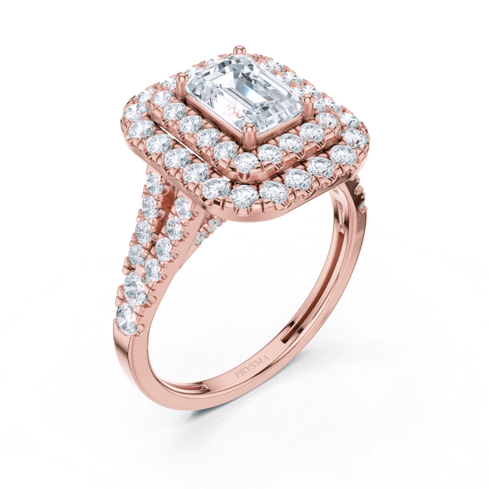 Majestic Double Halo Emerald-Cut Ring