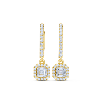 Asscher Halo Drop Diamond Earrings