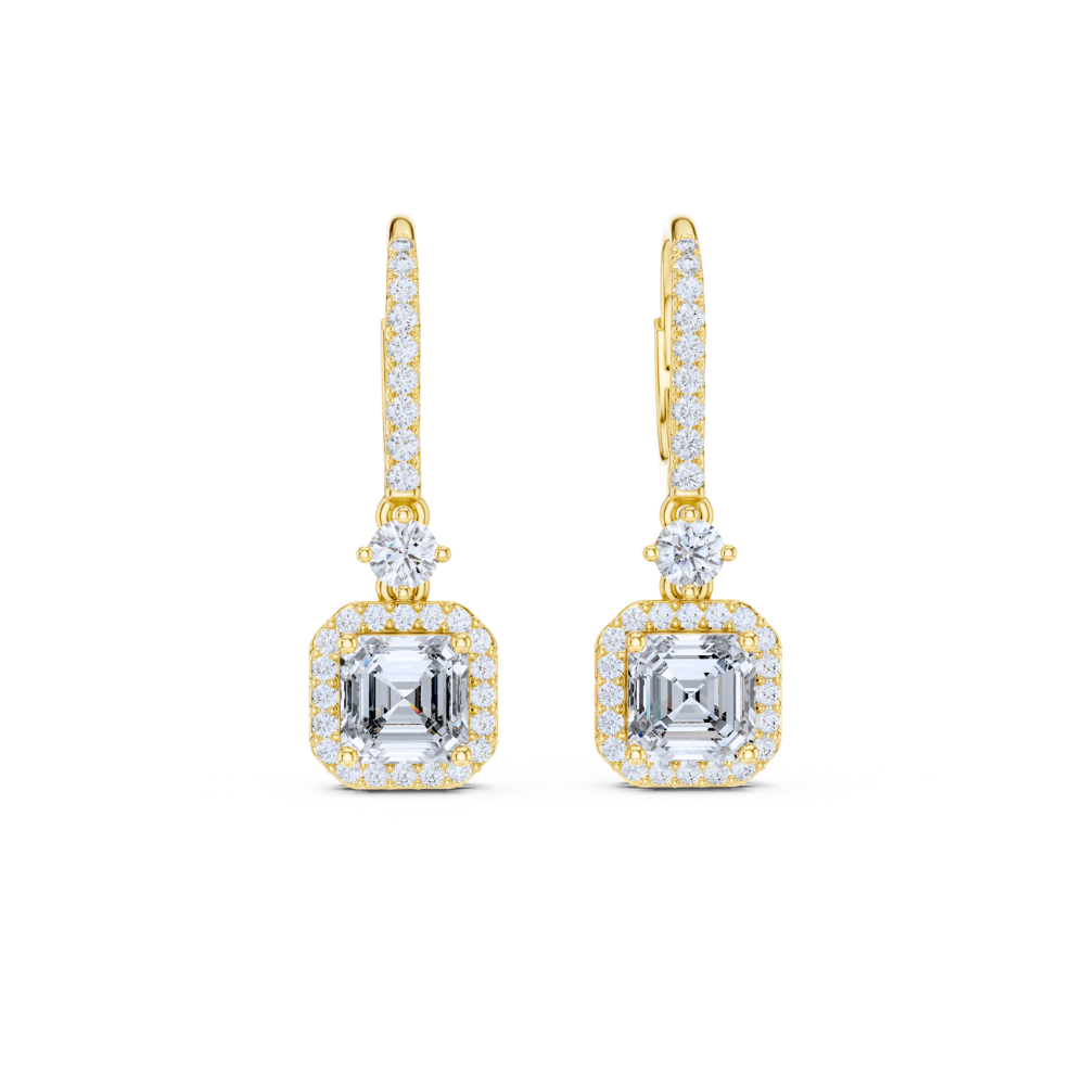 Asscher Cut Halo Drop Earrings