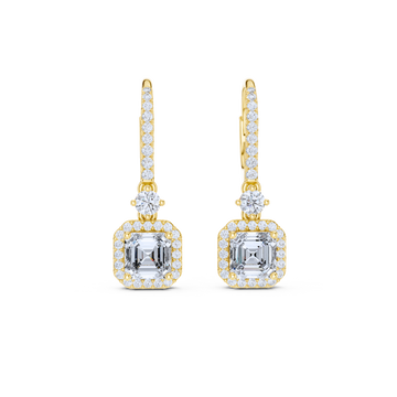 Asscher Cut Halo Drop Earrings