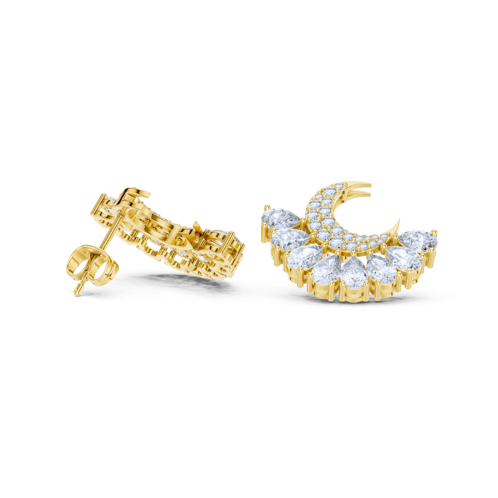 Celestial Crescent Diamond Stud Earrings