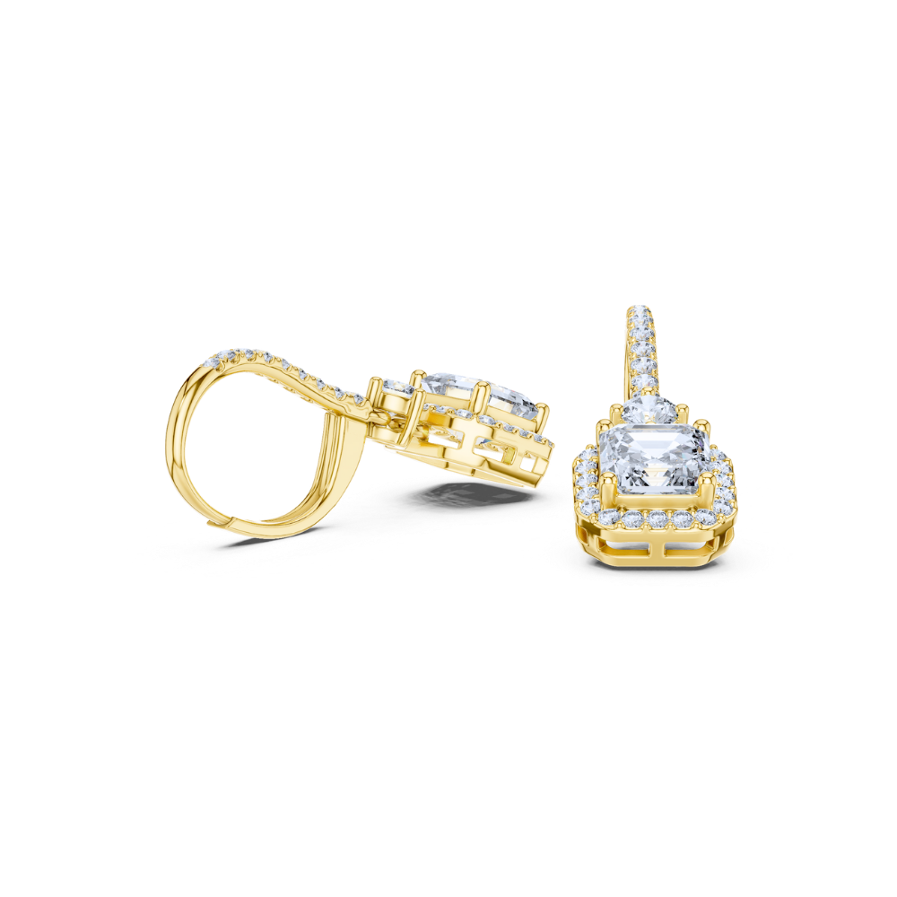 Asscher Cut Halo Drop Earrings