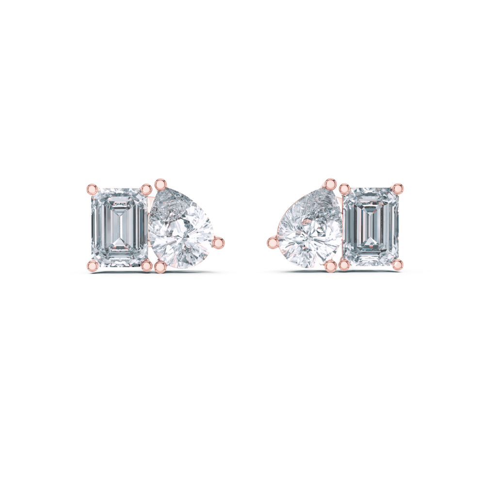Emerald and Pear Diamond Duo Stud Earrings