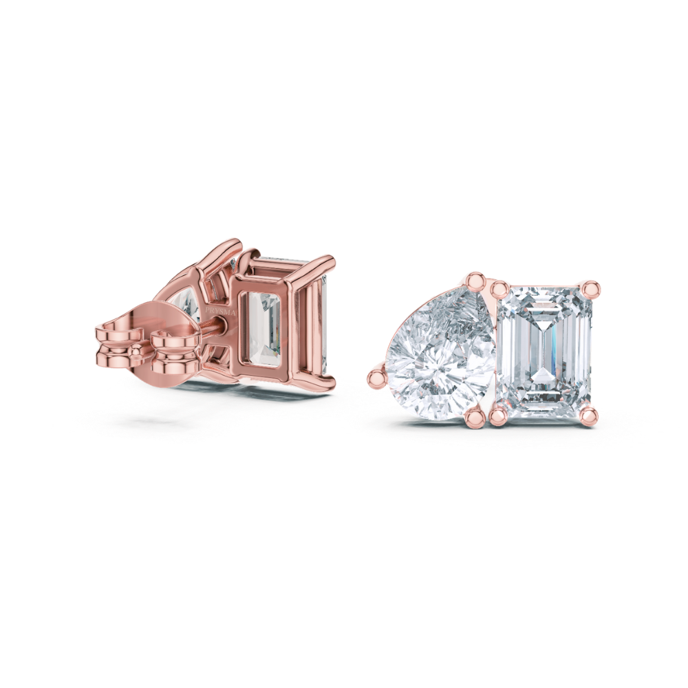 Emerald and Pear Diamond Duo Stud Earrings