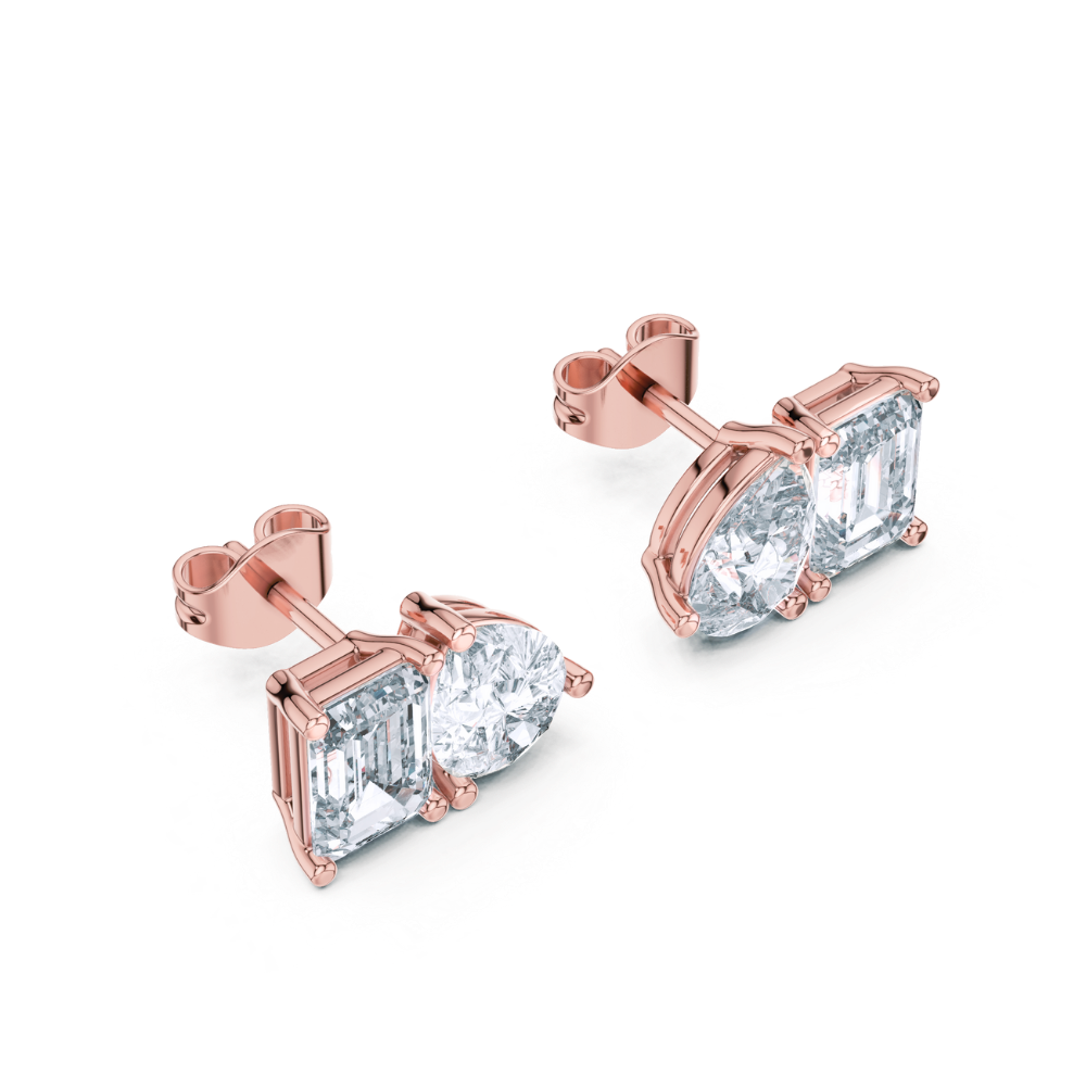 Emerald and Pear Diamond Duo Stud Earrings