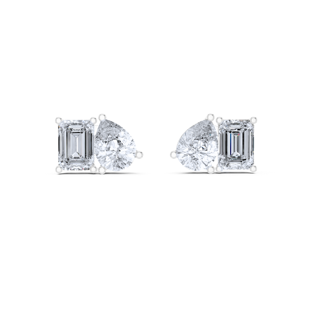 Emerald and Pear Diamond Duo Stud Earrings
