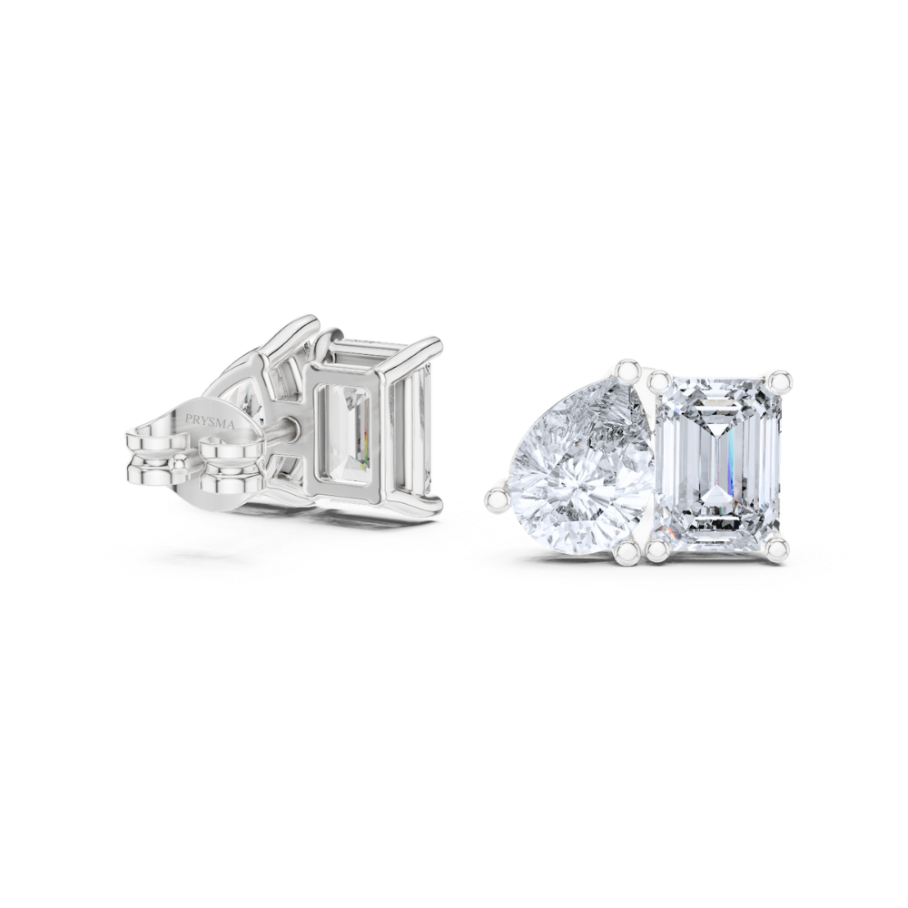 Emerald and Pear Diamond Duo Stud Earrings