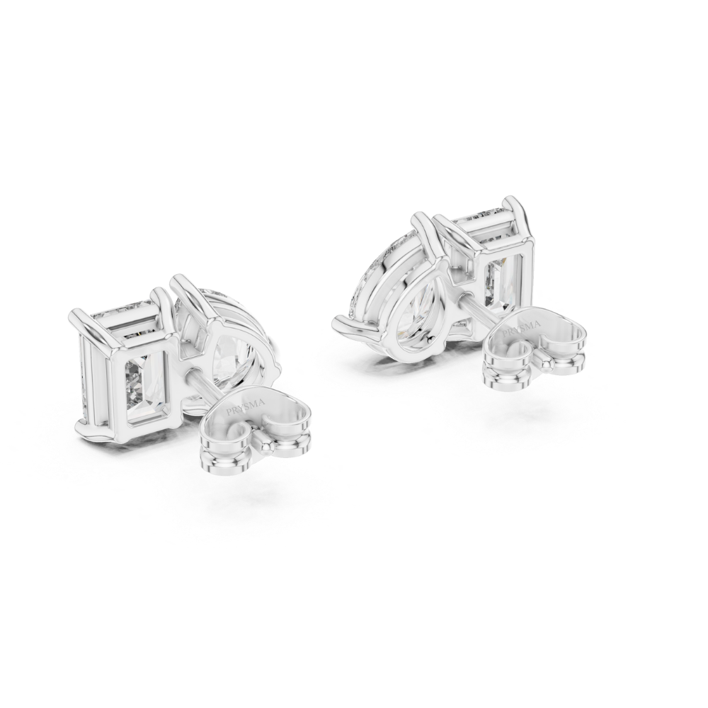 Emerald and Pear Diamond Duo Stud Earrings