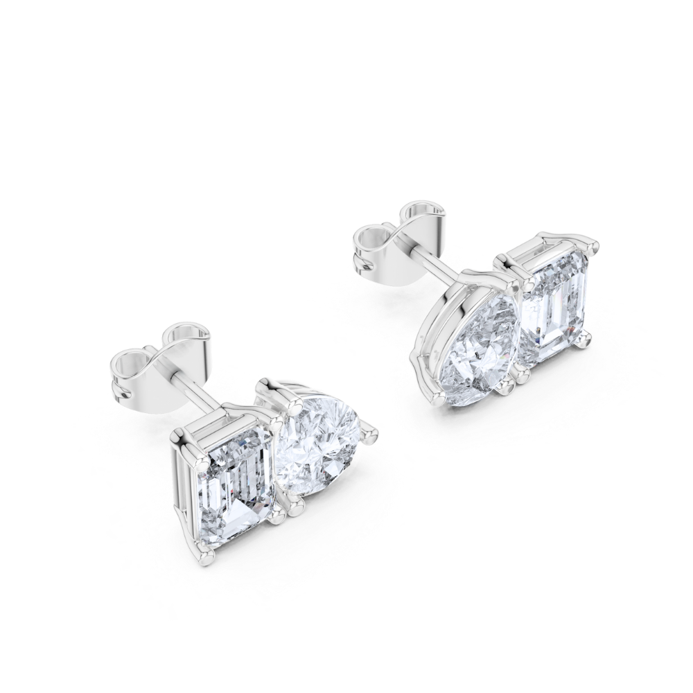 Emerald and Pear Diamond Duo Stud Earrings
