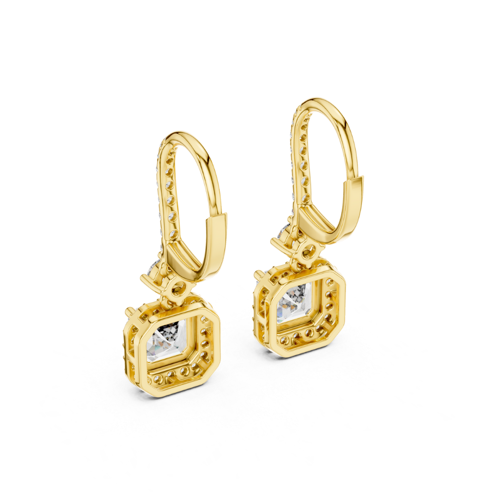 Asscher Cut Halo Drop Earrings