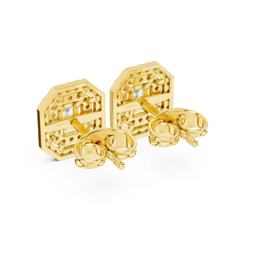 Emerald Radiance Octagon Halo Stud Earrings