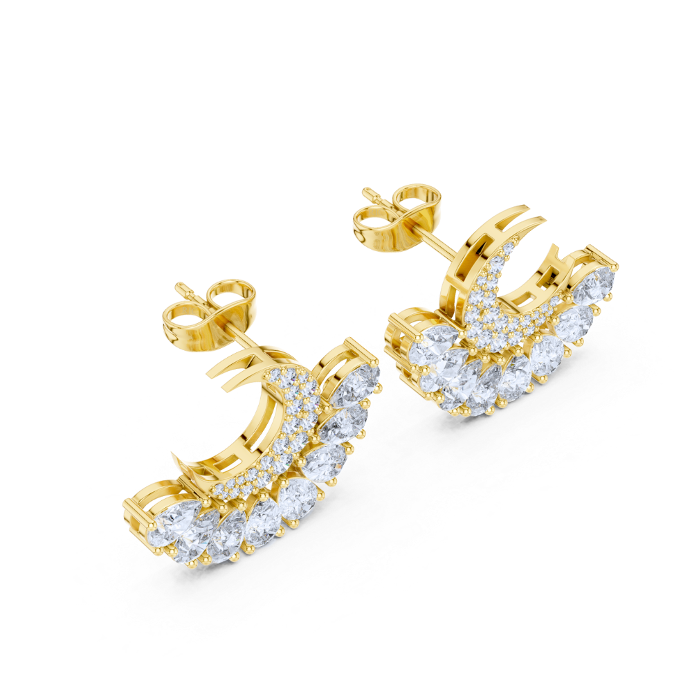 Celestial Crescent Diamond Stud Earrings