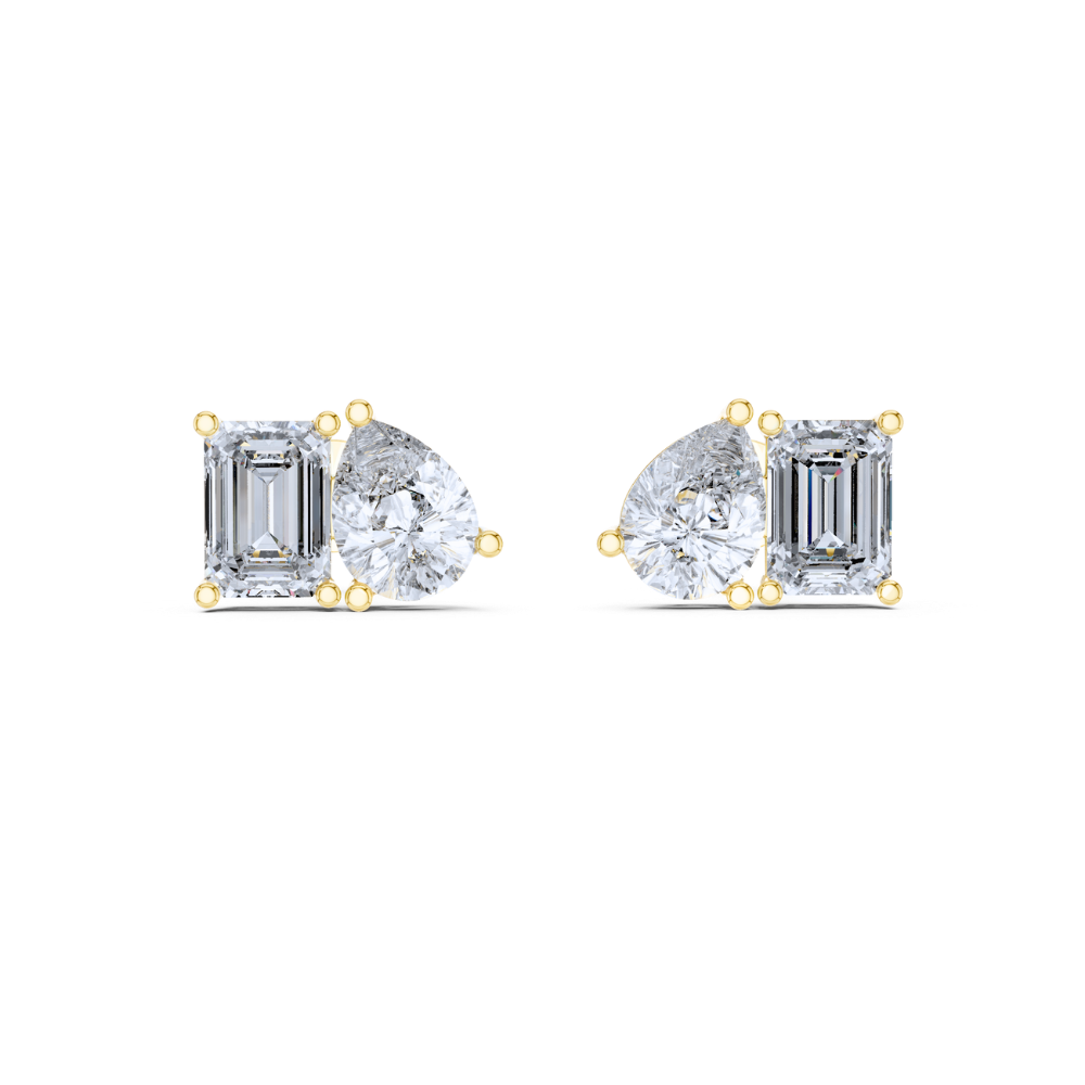 Emerald and Pear Diamond Duo Stud Earrings