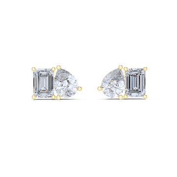 Emerald and Pear Diamond Duo Stud Earrings