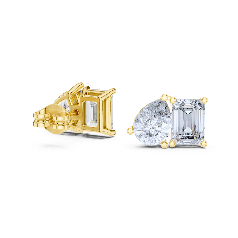 Emerald and Pear Diamond Duo Stud Earrings