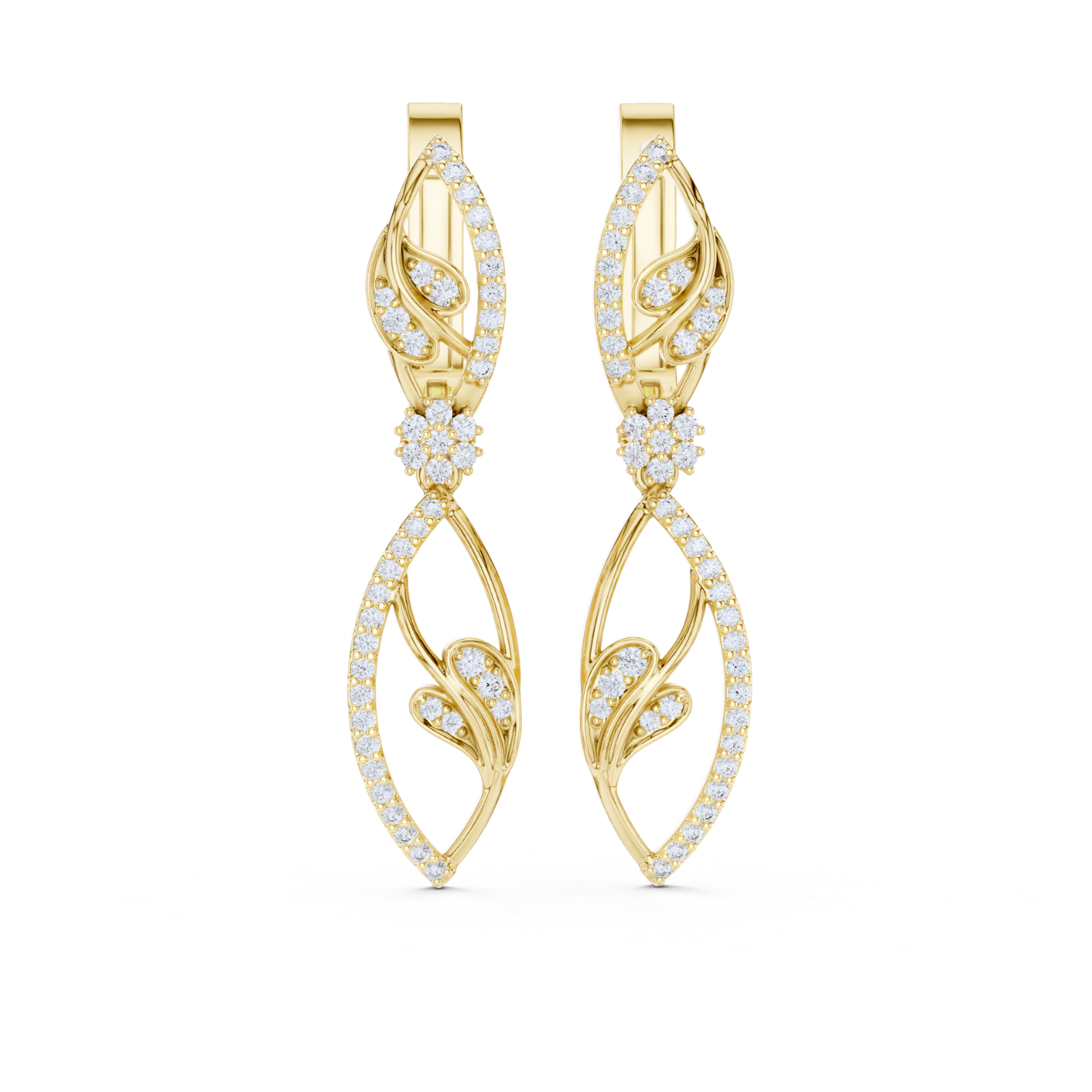 Floral Filigree Diamond Drop Earrings