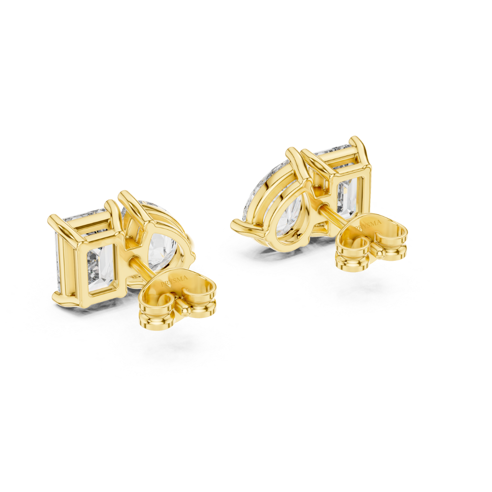 Emerald and Pear Diamond Duo Stud Earrings