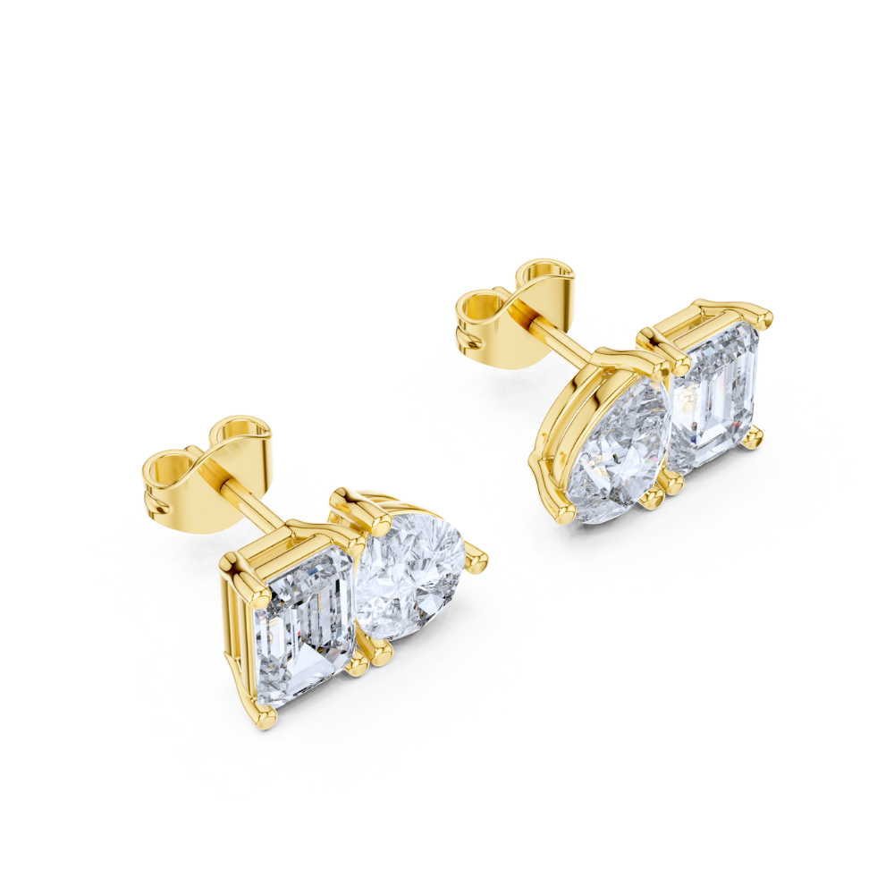 Emerald and Pear Diamond Duo Stud Earrings