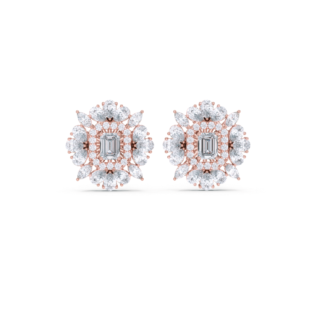 Regal Bloom Emerald Diamond Studs