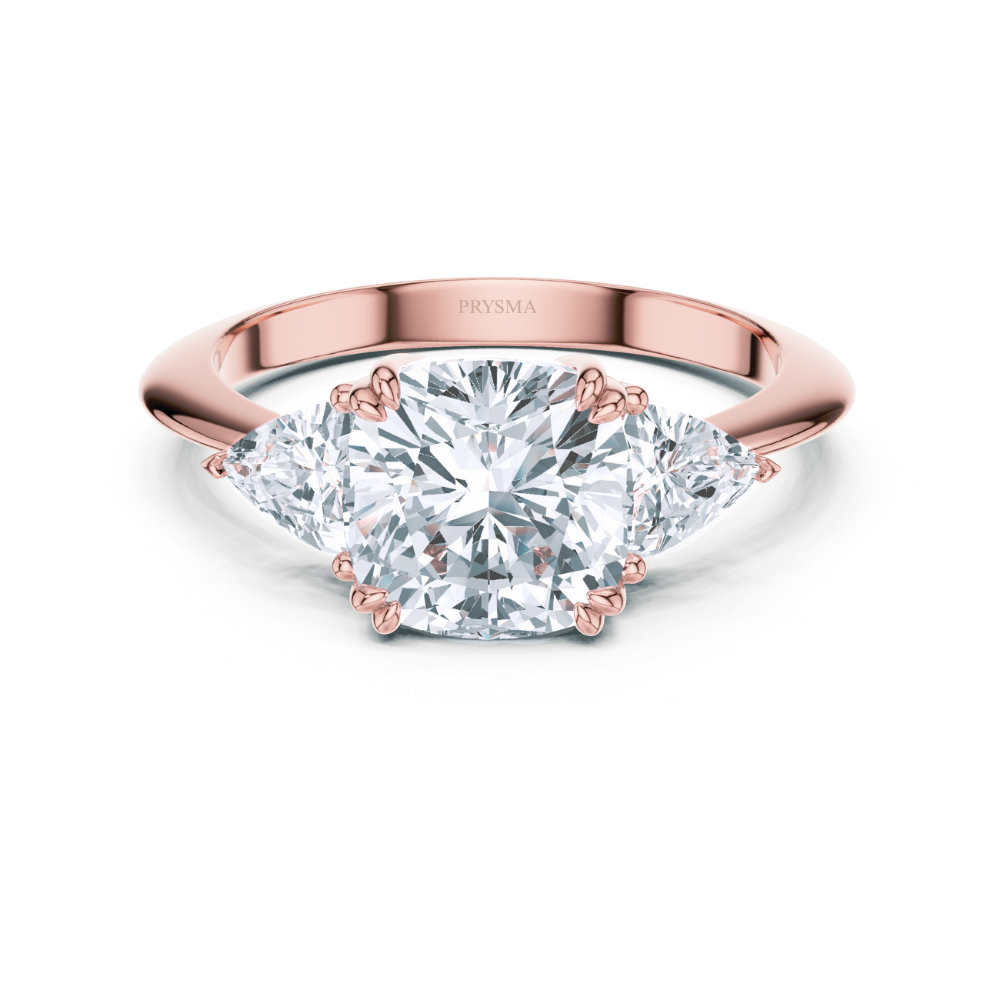 Radiance Cushion Three-Stone Ring