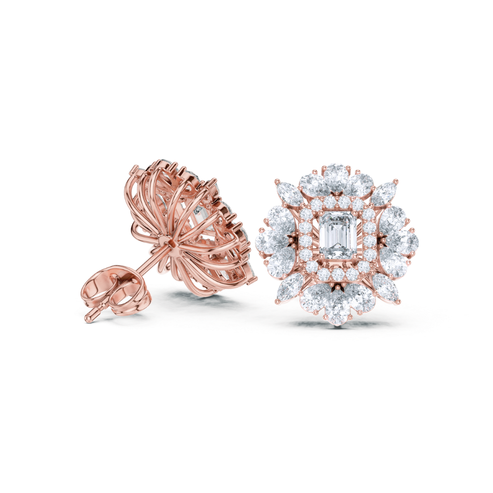 Regal Bloom Emerald Diamond Studs