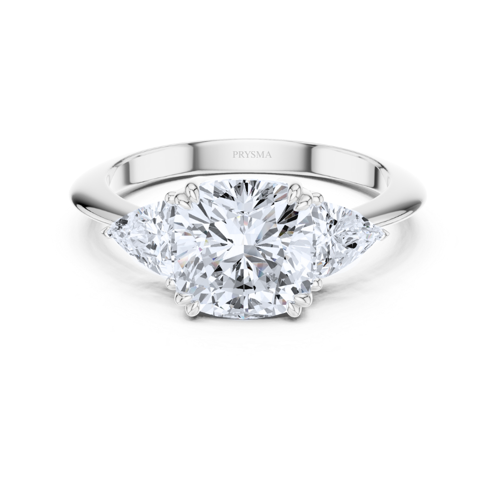 Radiance Cushion Three-Stone Ring
