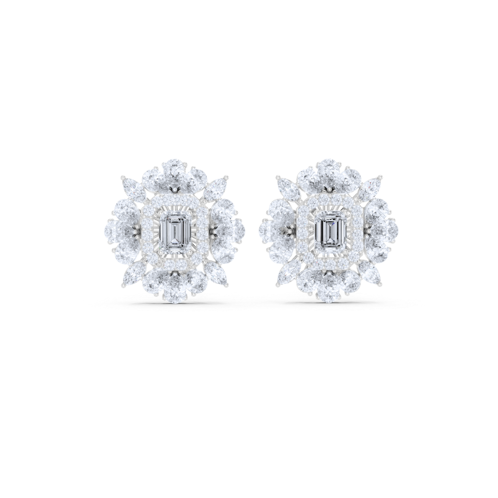 Regal Bloom Emerald Diamond Studs