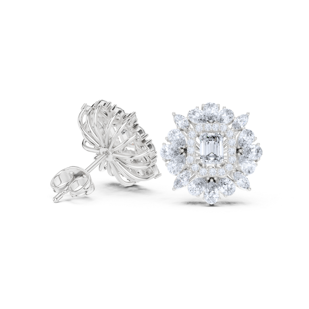 Regal Bloom Emerald Diamond Studs