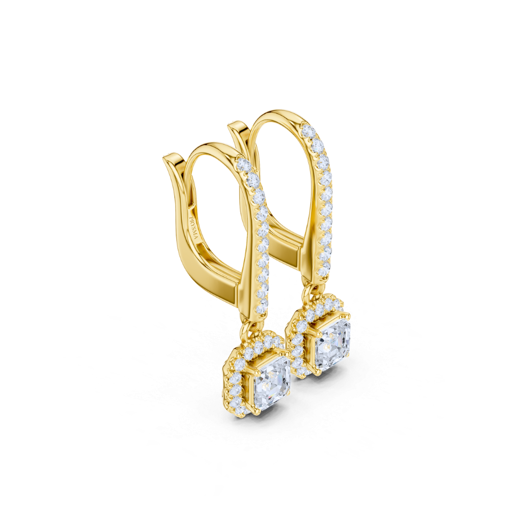 Asscher Halo Drop Diamond Earrings