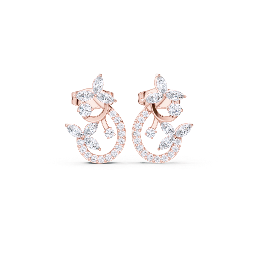 Floral Vine Diamond Hoop Studs