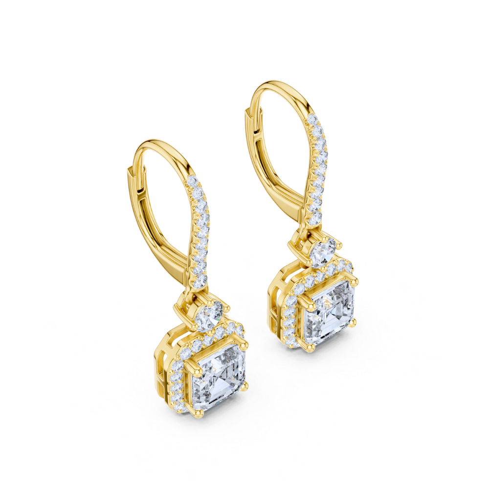 Asscher Cut Halo Drop Earrings