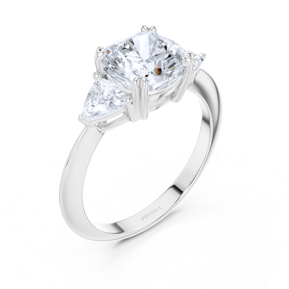 Radiance Cushion Three-Stone Ring