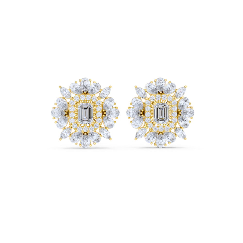 Regal Bloom Emerald Diamond Studs