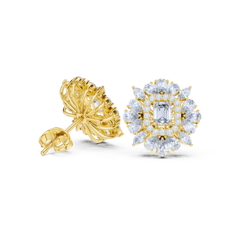 Regal Bloom Emerald Diamond Studs