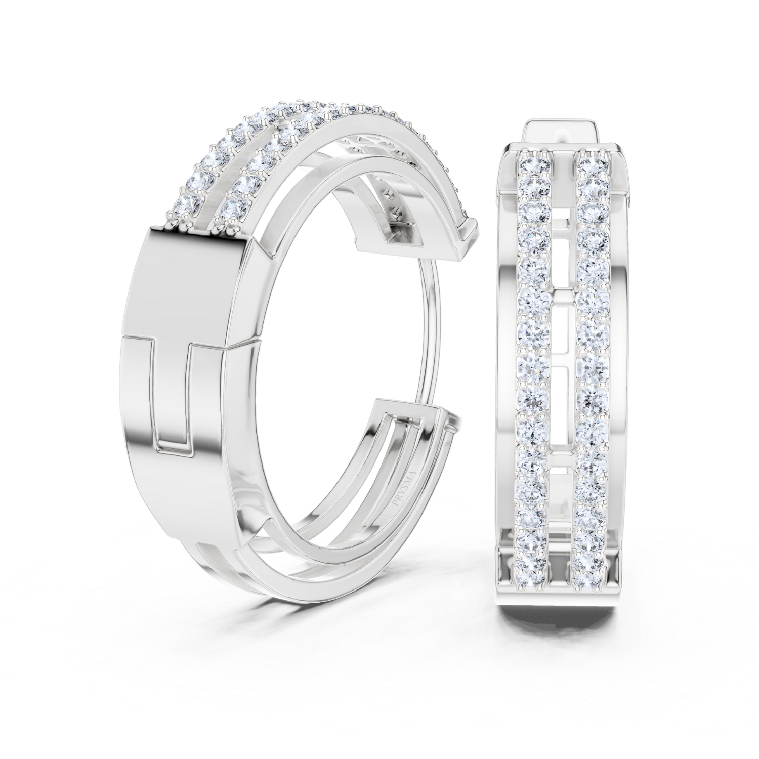 Dual Row Diamond Hoop Earrings