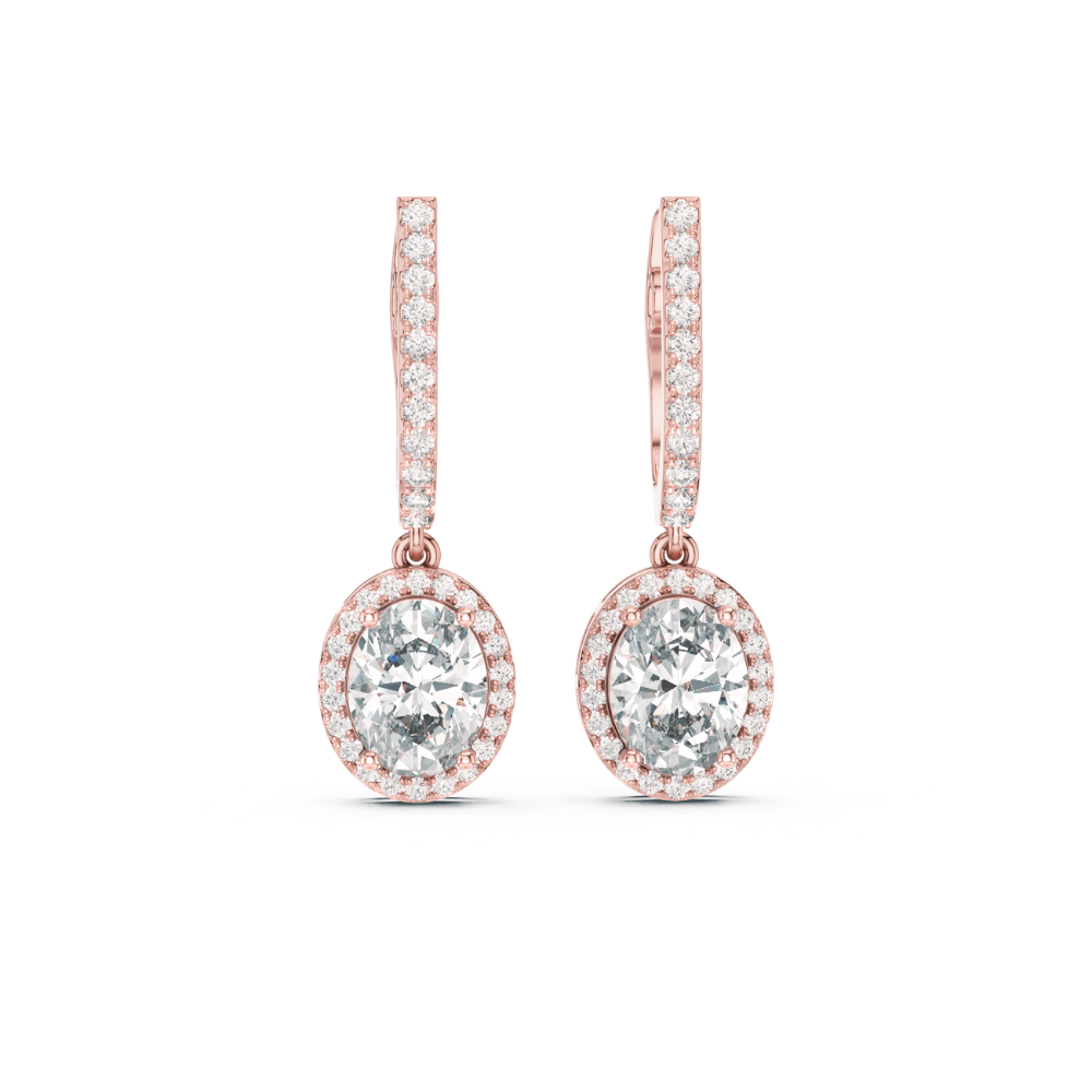 Oval Halo Drop Diamond Earrings