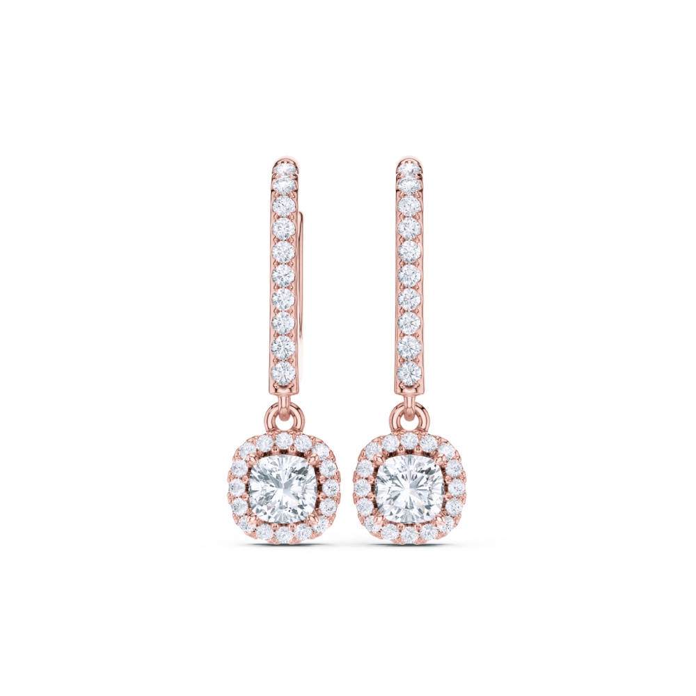 Cushion Halo Drop Diamond Earrings